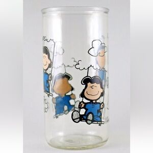 Peanuts Lucy Vintage 1952  Gang Glass Jelly Jar Swing Clouds United Features Syn